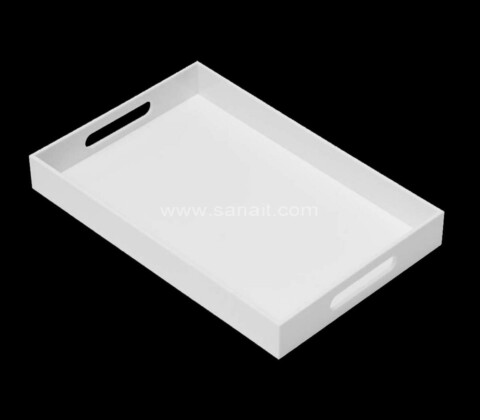 Glossy White Sturdy Acrylic Serving Tray with Handles Manufacturer