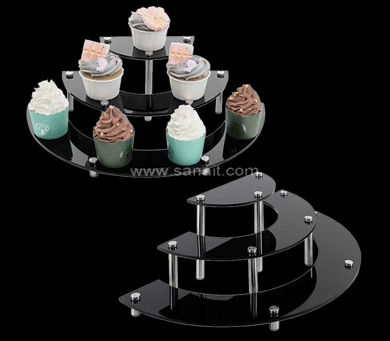 Zwarte Acryl Halve Cirkel Server Cupcake Dessert Display Stand Groothandel