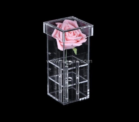 1 Hole Single Clear Acrylic Tall Flower Rose Box Vase Wholesale