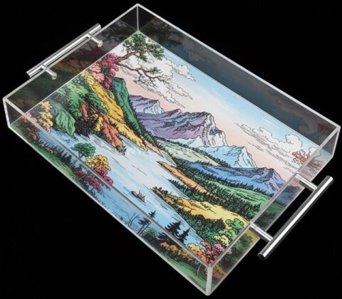 Benutzerdefinierte UV-Druck Bild Acryl Tablett mit Metallgriffen