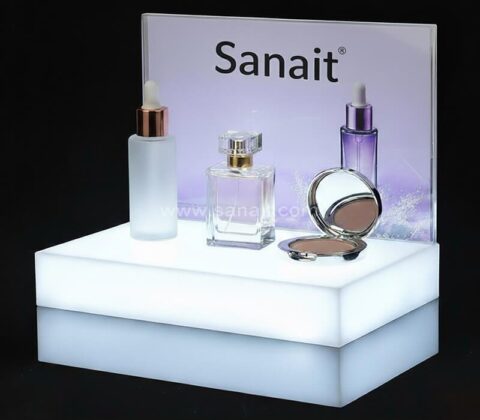 Présentoir acrylique personnalisé pour cosmétiques et parfums avec éclairage LED