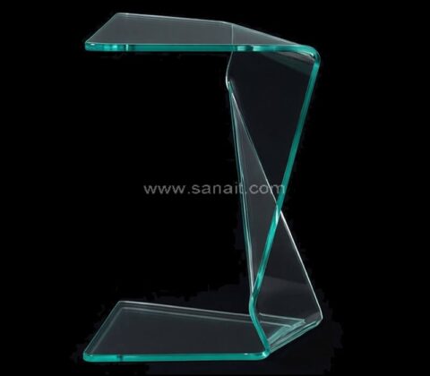 Tavolino moderno a forma di Z in acrilico verde acqua