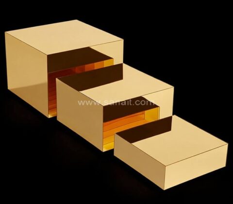 Présentoir en acrylique à miroir doré personnalisé pour les aliments