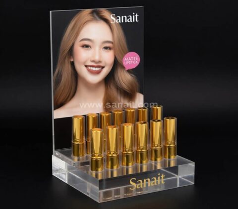 Clear Tiered Lipstick Organizer with Sign Holder