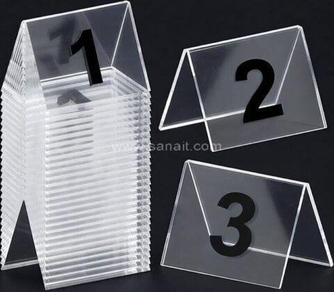 Números de mesa de plástico transparente apilables personalizados