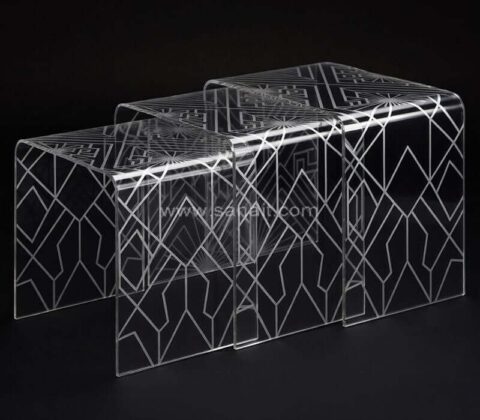 Clear Acrylic Nesting Tables Set of 3 with Custom Art Deco
