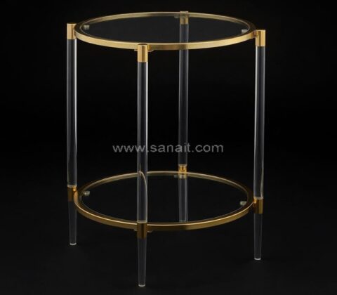 Elegant Acrylic and Brass Round Side Table