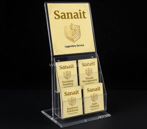 Porta opuscoli a 4 tasche in acrilico trasparente