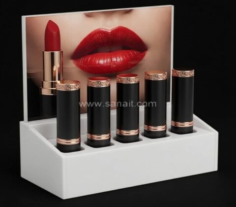 Expositor acrílico blanco para 5 barras de labios
