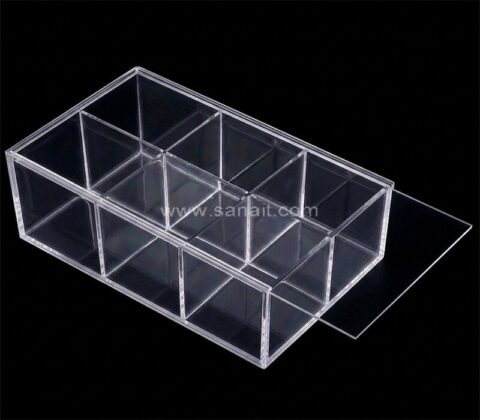 Custom Clear Acrylic 6-Compartment Storage Box with Sliding Lid