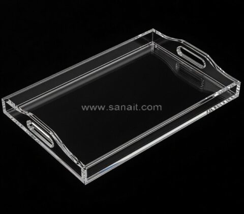 Plateau de service en acrylique transparent rectangulaire avec poignées découpées