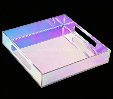 Custom Rainbow Iridescent Vanity Organizer Tray with Cutout Handles