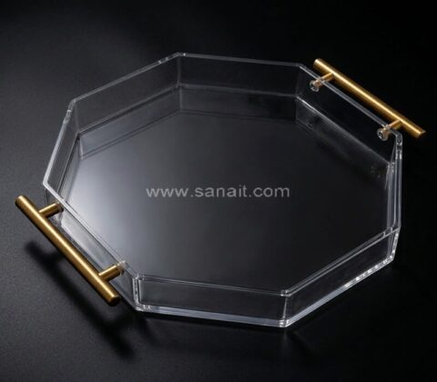 Clear Octagon Acrylic Serving Tray with Metal Handles