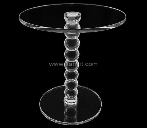 Clear Acrylic Round Side Table with Beaded Pedestal Base