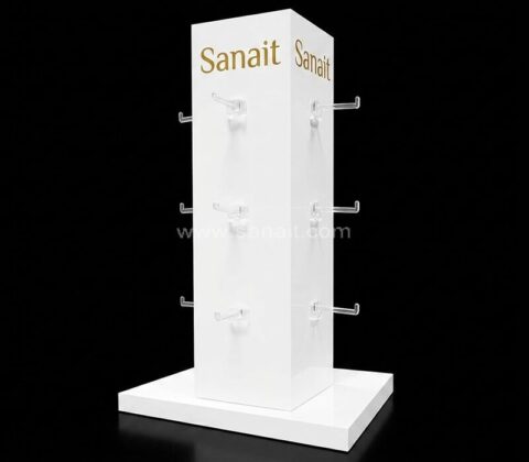Torre espositiva per gioielli in acrilico bianco con marchio personalizzato