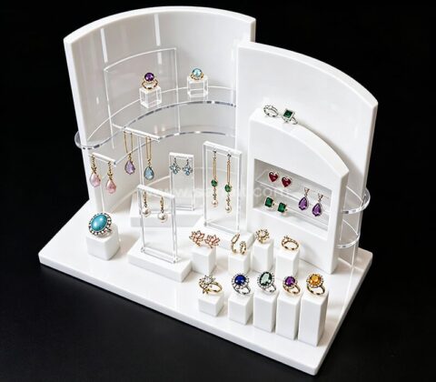 Luxury Curved White Acrylic Jewelry Display Set