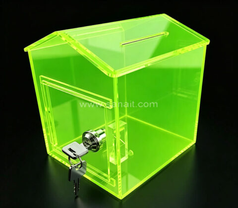 Boîte de dons en acrylique vert fluo verrouillable avec clé