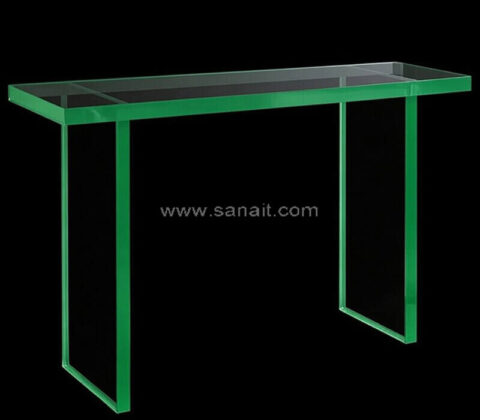 Mesa consola de acrílico transparente con bordes en verde neón