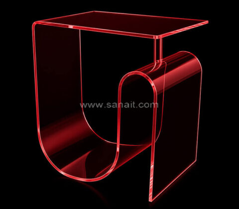 Modern Red Acrylic U-Shaped Sculptural Side Table
