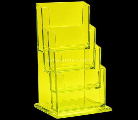 Porte-brochures sur mesure en acrylique jaune néon à plusieurs niveaux